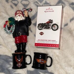 HARLEY-DAVIDSON GIFT BUNDLE Christmas Ornaments & 2 MINI MUGS